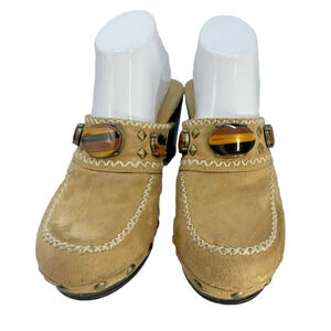 Dr. Scholls Suede Clogs Women's Size 8 Tortoiseshell Jewels Boho Hippie Lagen